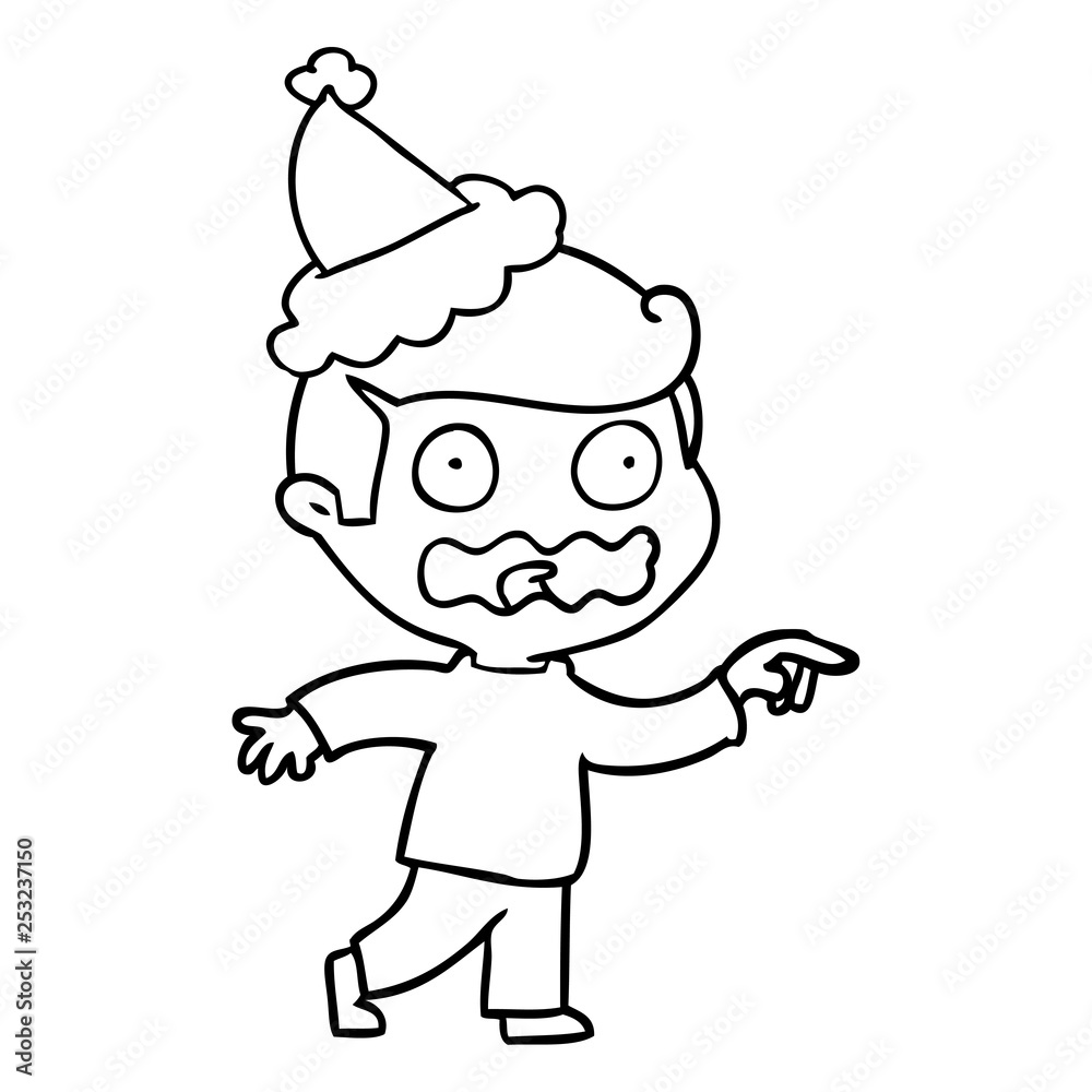 line drawing of a stressed out pointing wearing santa hat line drawing of a stressed out pointing wearing santa hat