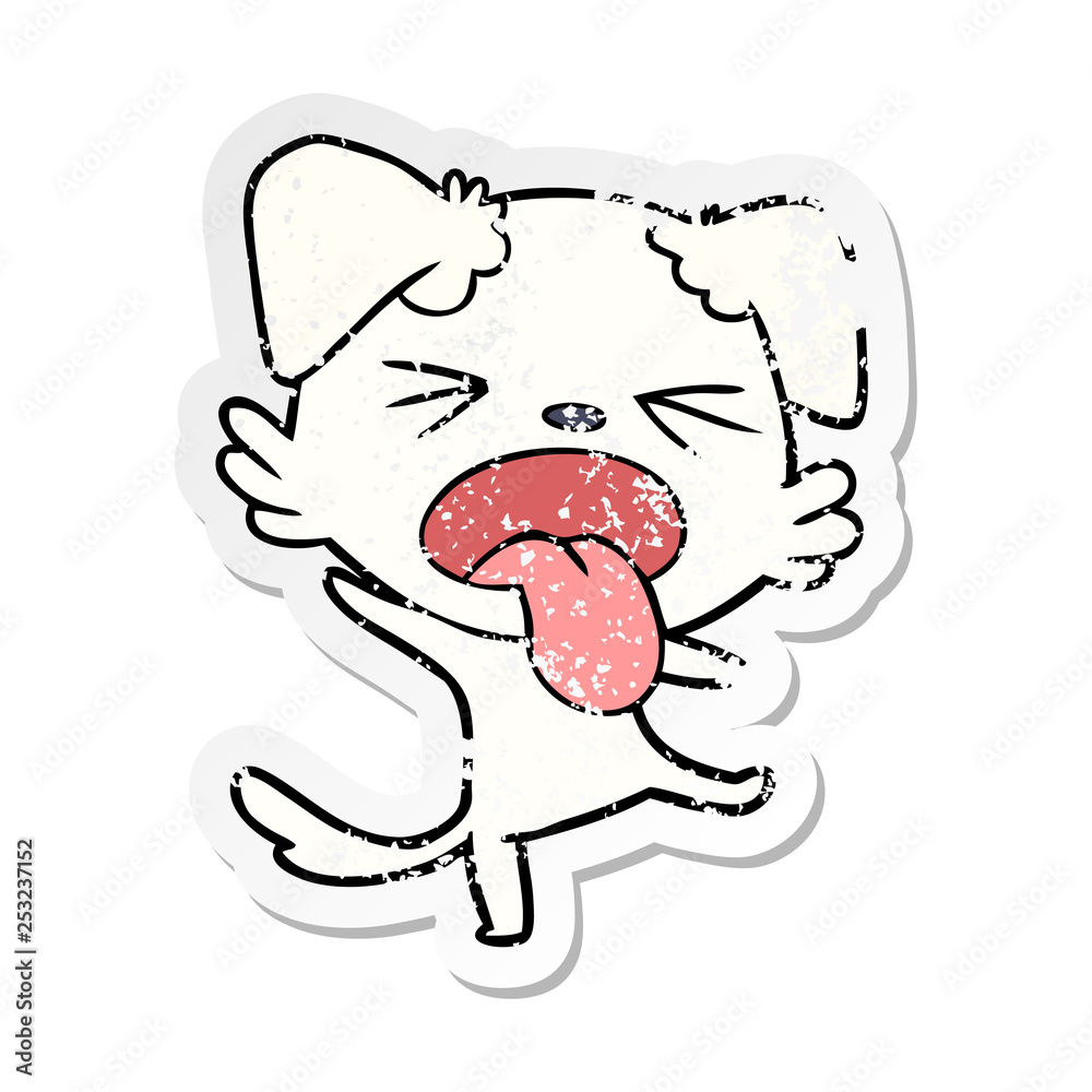 Obraz premium distressed sticker of a cartoon disgusted dog
