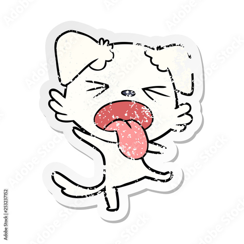 distressed sticker of a cartoon disgusted dog