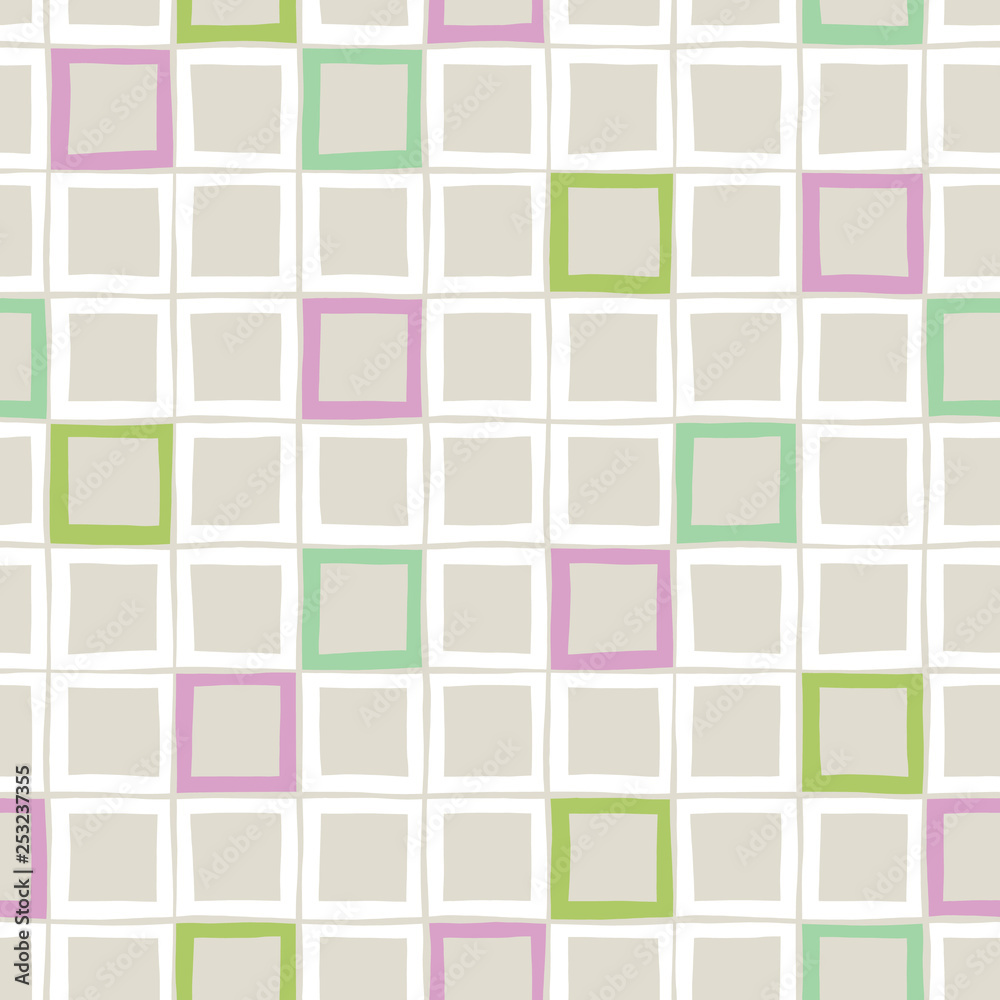Fototapeta premium Pastel-colored Hand-Drawn Plaid Vector Seamless Pattern. Whimsical Modern Classic Tartan Background