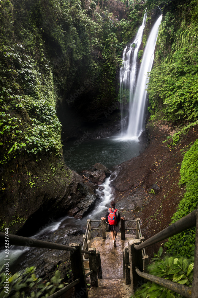 The huge waterfalls of Indonesian mountains and green canyons The huge waterfalls of Indonesian mountains and green canyons