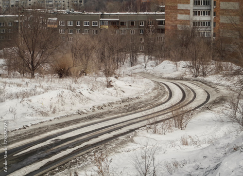 Bypass road on the outskirts of the city. Ust-Kamenogorsk (Kazakhstan). Residential area photo