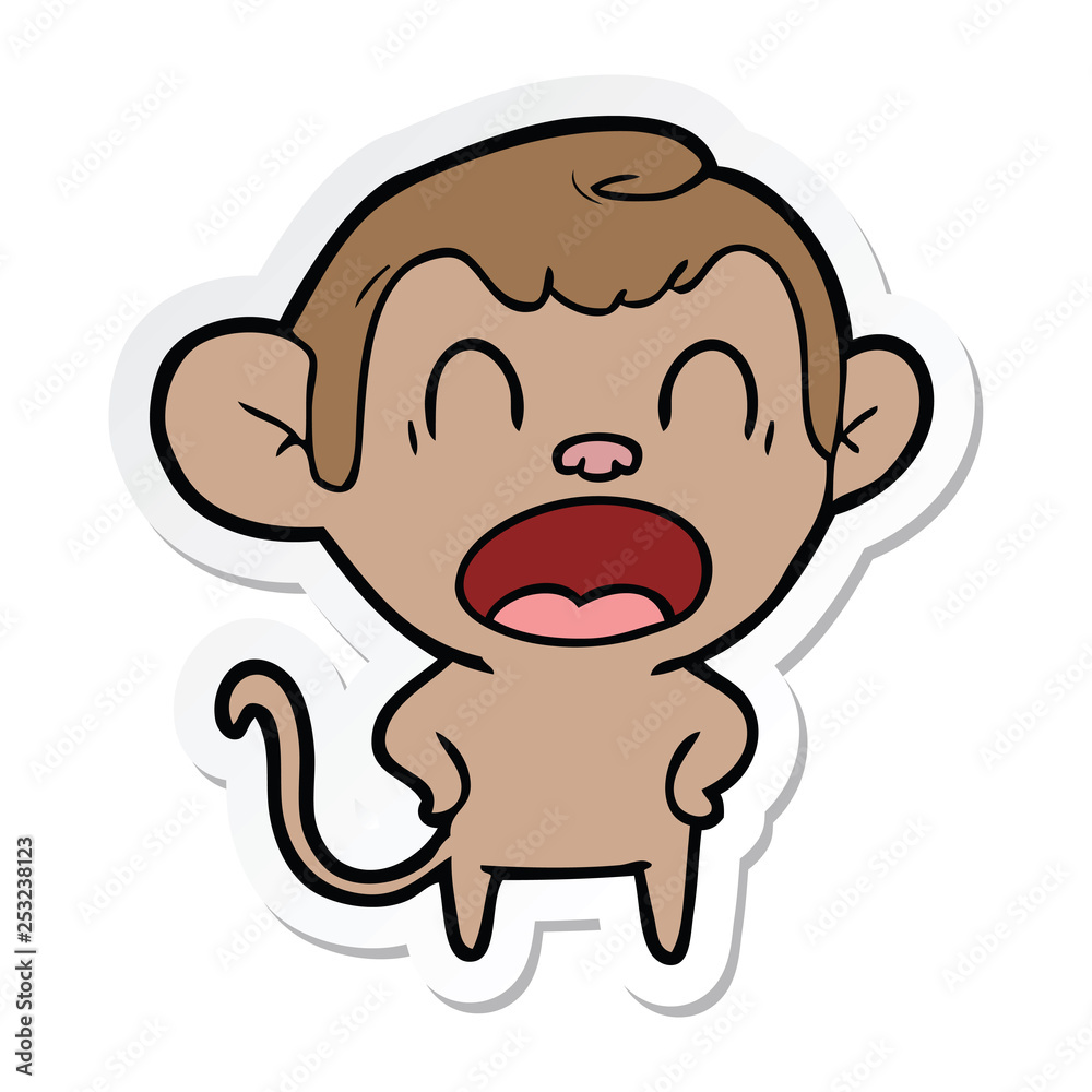 sticker of a shouting cartoon monkey sticker of a shouting cartoon monkey