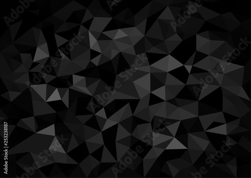 Black Crystalline Polygonal Background - Abstract Dark Mosaic Illustration, Vector