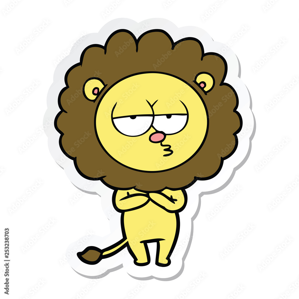 sticker of a cartoon tired lion sticker of a cartoon tired lion