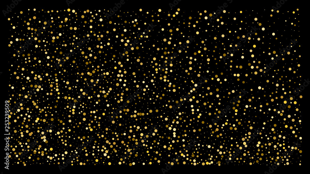 Golden polka dot small confetti on black background Golden polka dot small confetti on black background