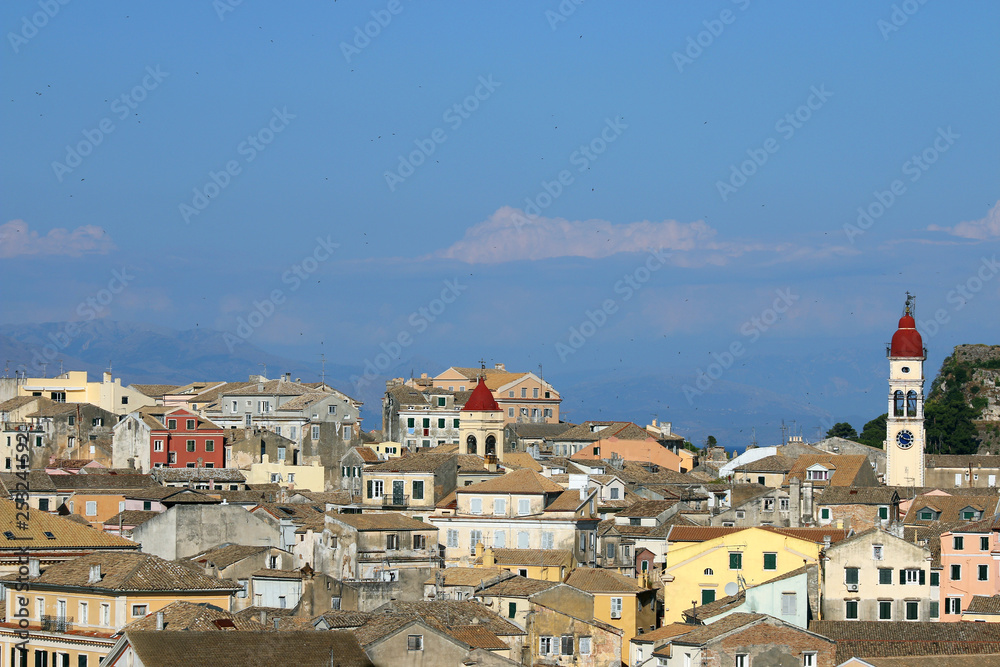 Corfu town cityscape Greece in summer