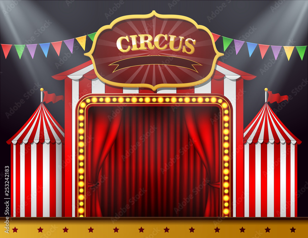 The circus entrance with a red curtain closed Stock Vector Adobe