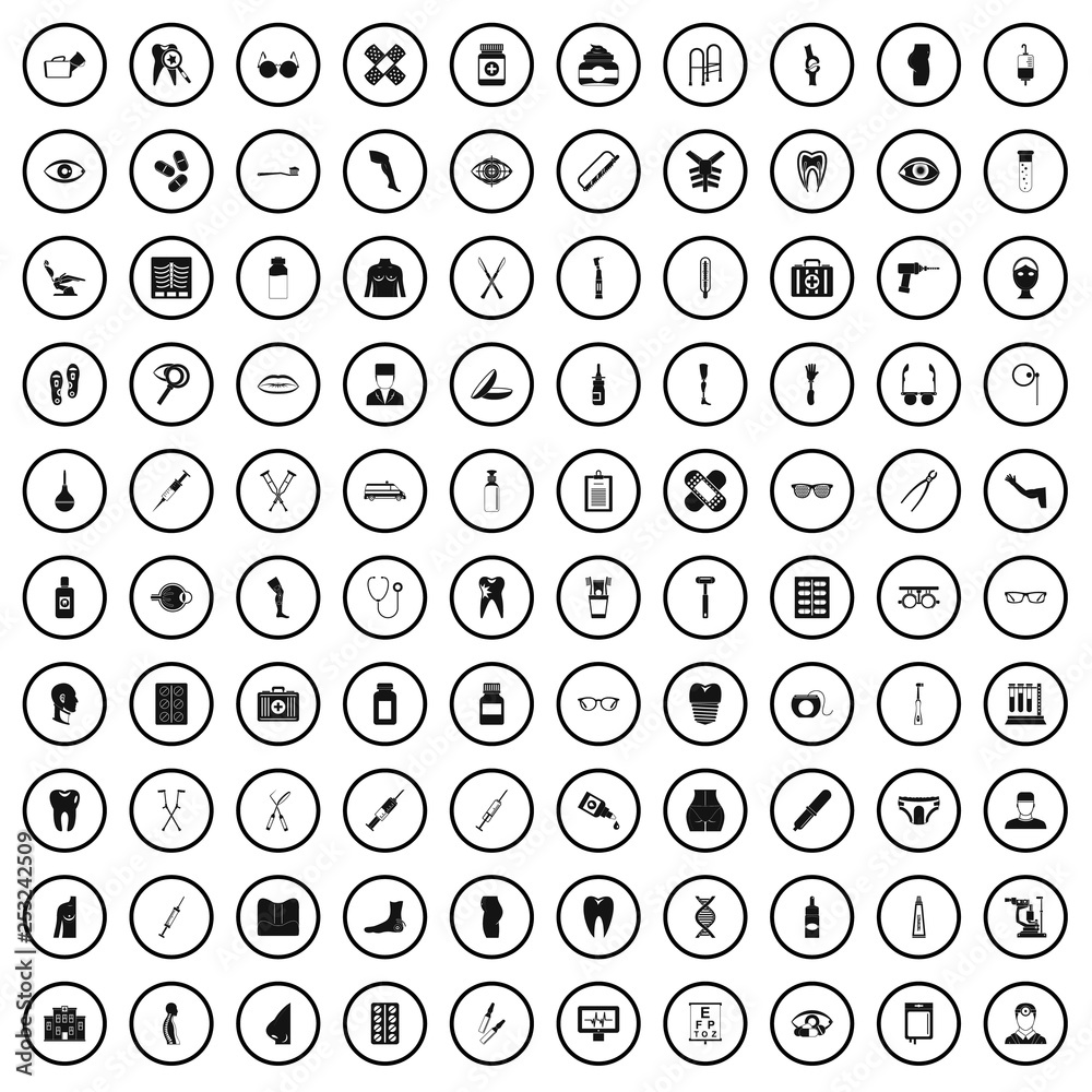 100 pharmacy icons set in simple style for any design vector illustration