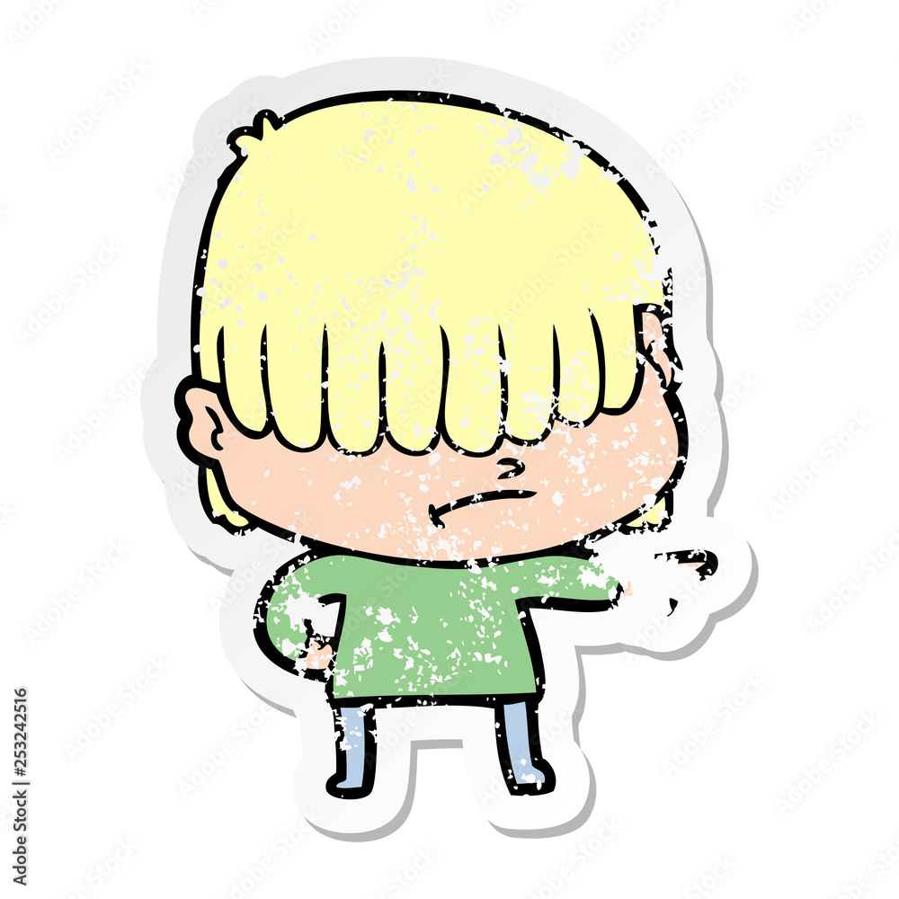 distressed sticker of a cartoon boy with untidy hair distressed sticker of a cartoon boy with untidy hair