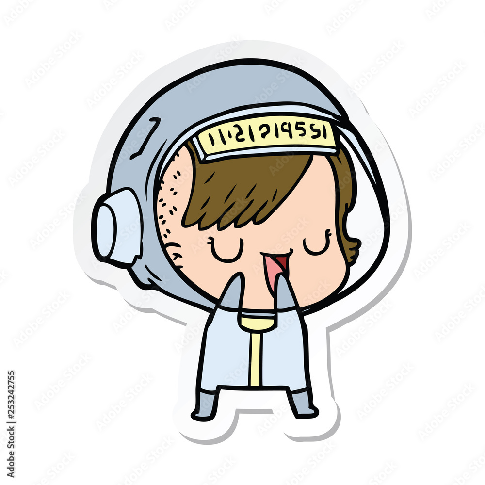 sticker of a cartoon astronaut woman sticker of a cartoon astronaut woman
