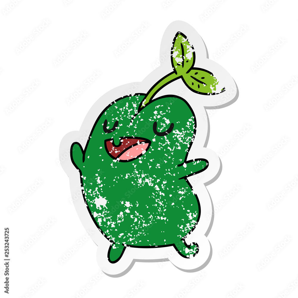 Fototapeta premium distressed sticker cartoon kawaii cute sprouting bean