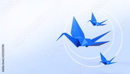 Folding birds Paper and peace on Pastel blue Background - 3d rendering