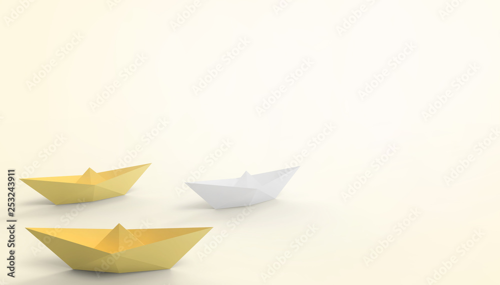 Folding boats and business leaders ideas on Yellow Background - 3d rendering Minimal Art - paper cut style Folding boats and business leaders ideas on Yellow Background - 3d rendering Minimal Art - paper cut style