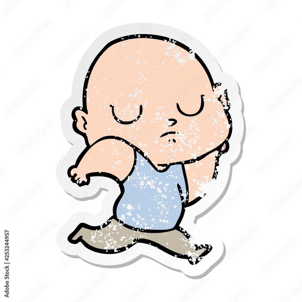 Fototapeta premium distressed sticker of a cartoon bald man