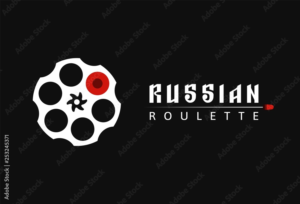 Revolver cylinder icon with one bullet. Russian roulette old game vector illustration. Handgun cartridge vector logo Revolver cylinder icon with one bullet. Russian roulette old game vector illustration. Handgun cartridge vector logo
