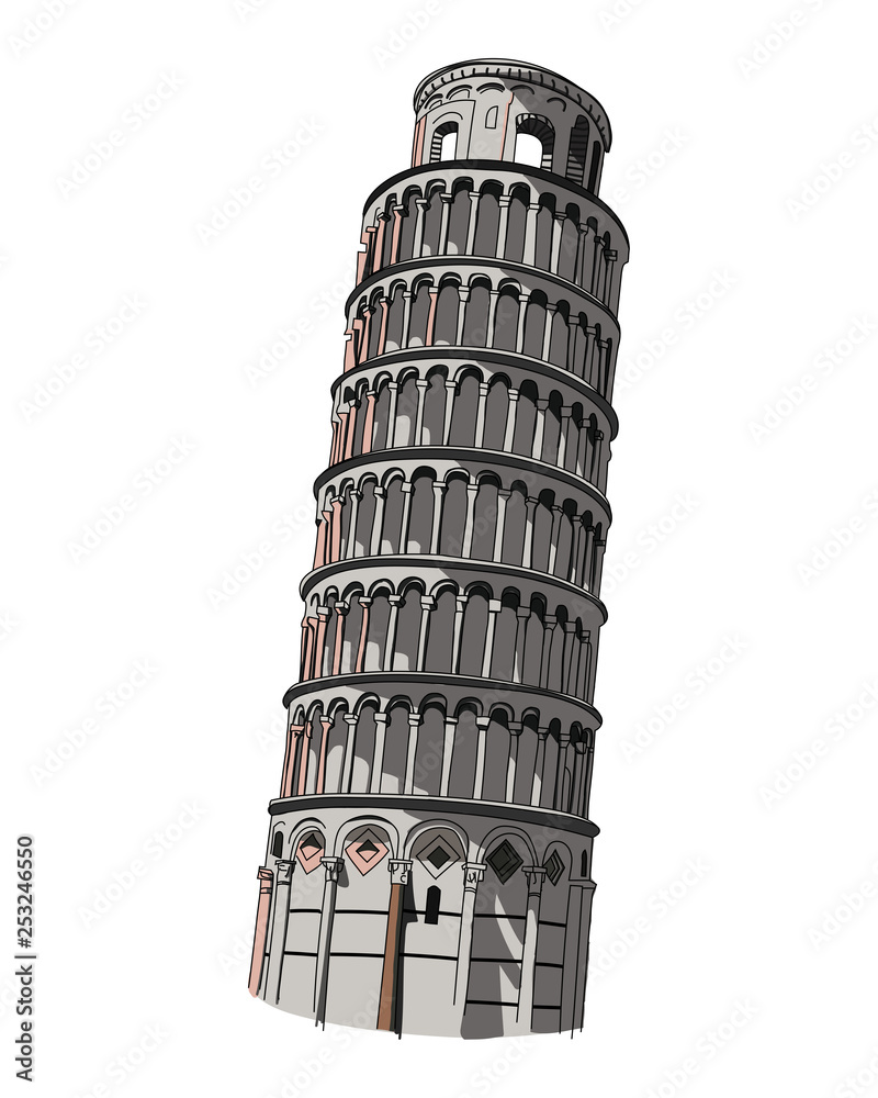 Pisa tower isolated vector illustration. The leaning tower Italy national icon. 
