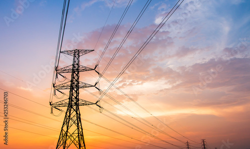 silhouette of high voltage electrical pole structure