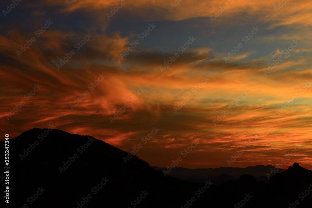 A Dusky sunset in the Coronado National Forest, Thimble Peak, near Tucson Arizona, Arizona trail hiking. 