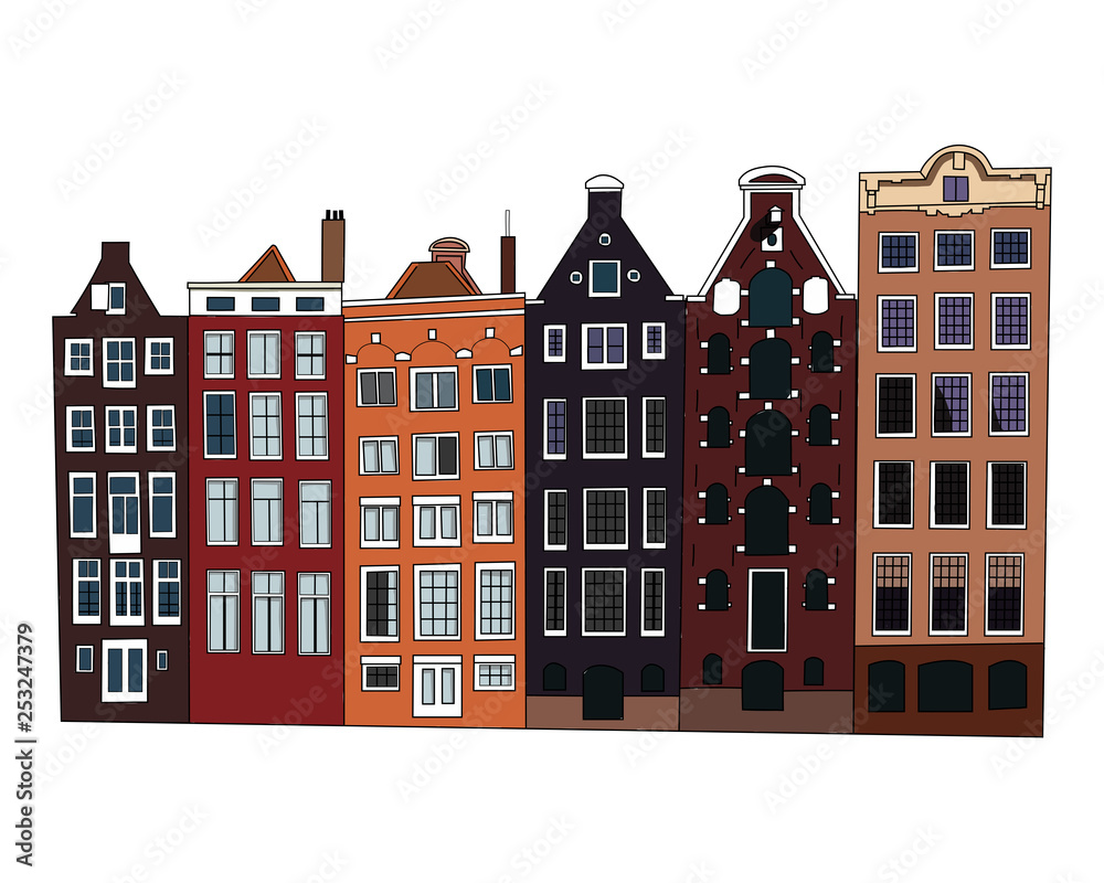 msterdam old historic houses vector. Holland icon.