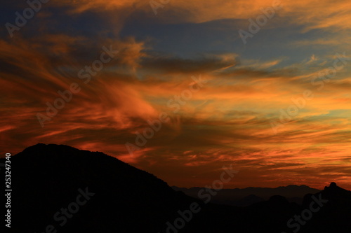 A Dusky sunset in the Coronado National Forest, Thimble Peak, near Tucson Arizona, Arizona trail hiking. 