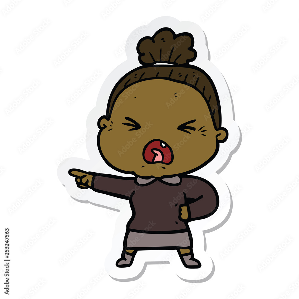 sticker of a cartoon angry old woman sticker of a cartoon angry old woman