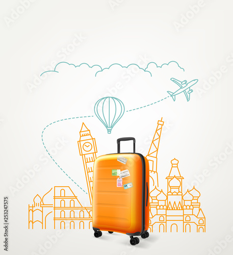Around the world concept with travel bag