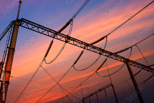 High Voltage electric substation with transformers