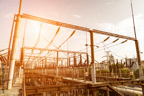 High Voltage electric substation with transformers