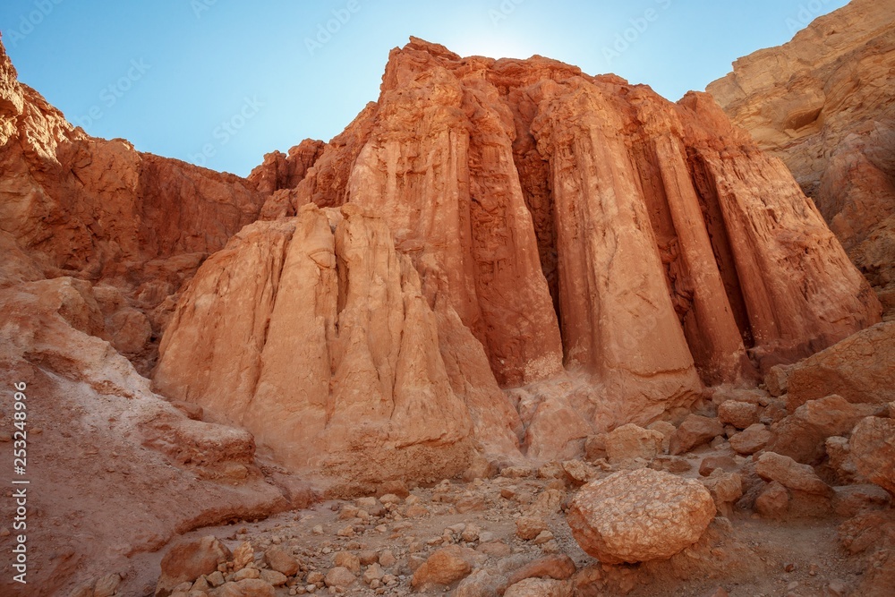 stone column in a desert called Amraam pillars in Israel