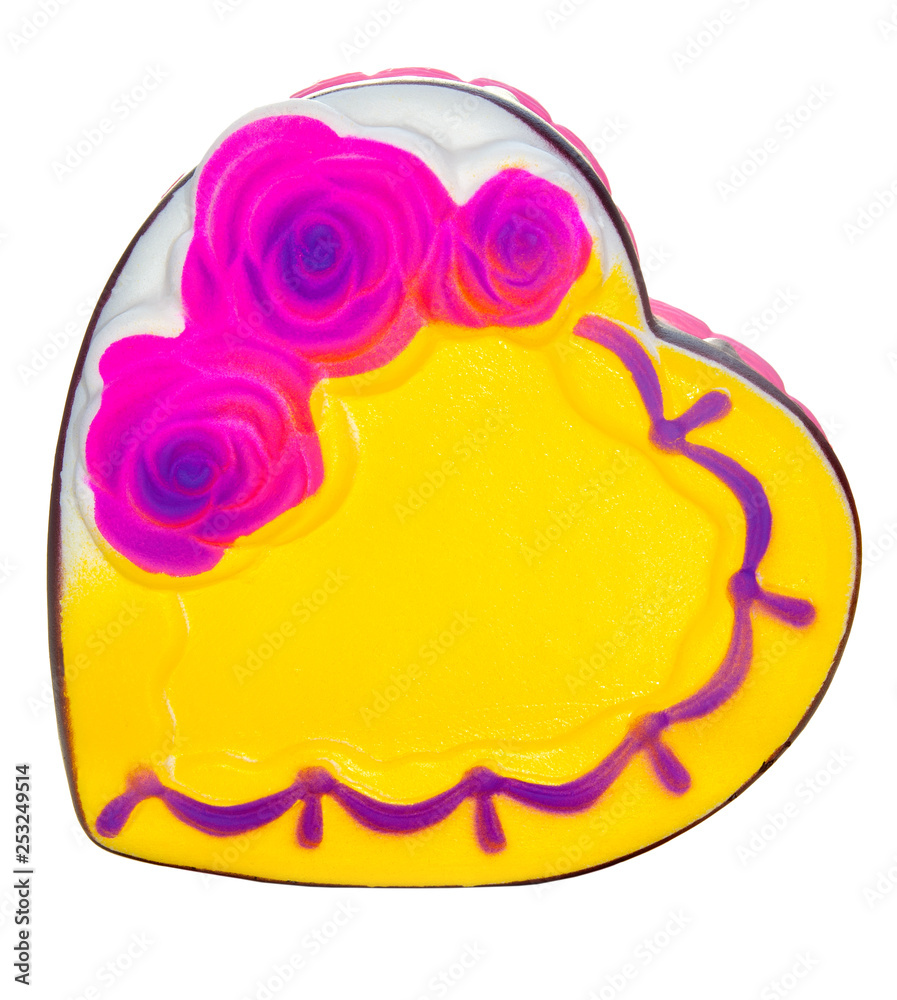 cake with violet flowers on a white background top view