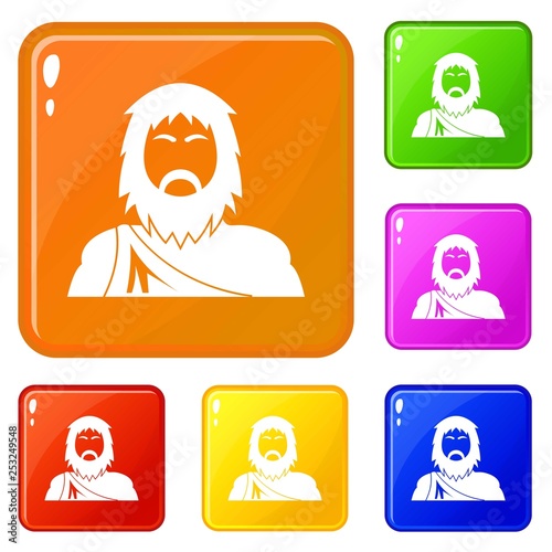 Neanderthal icons set collection vector 6 color isolated on white background