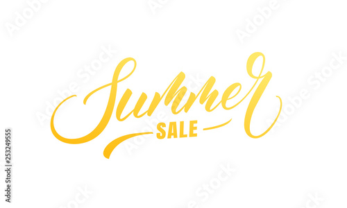Summer Sale. Summer lettering calligraphy overlay design. Summer sale, discount label.