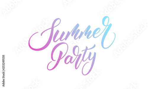Summer Party. Summer lettering calligraphy overlay design. Modern colorful Summer label.