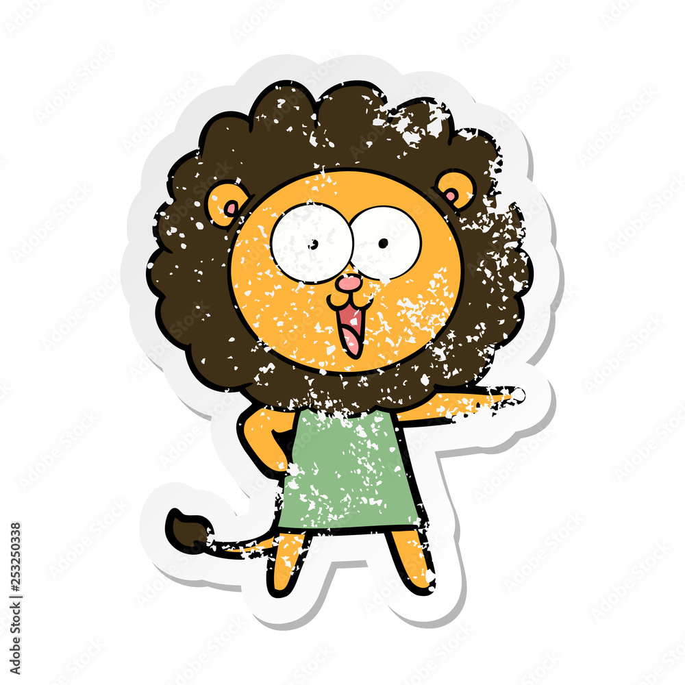 distressed sticker of a happy cartoon lion distressed sticker of a happy cartoon lion