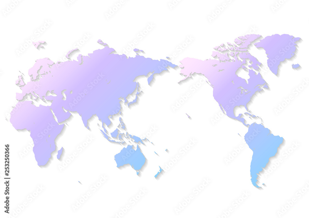 Obraz Białe tło i jasnoróżowa i niebieska mapa świata