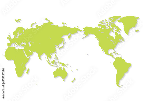 白色の背景と緑色の世界地図