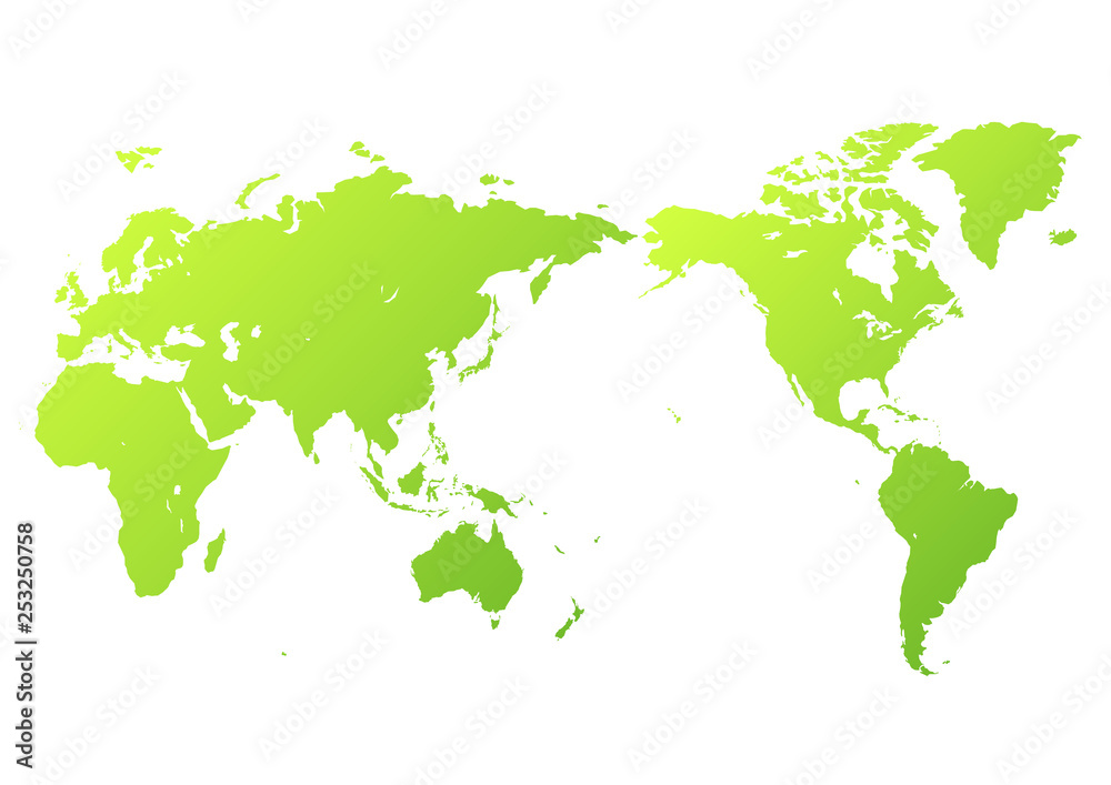白色の背景と緑色のグラデーション世界地図