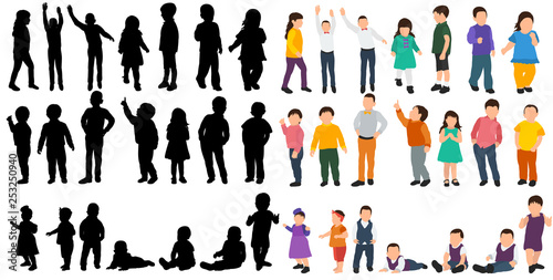 vector isolated children silhouettes set