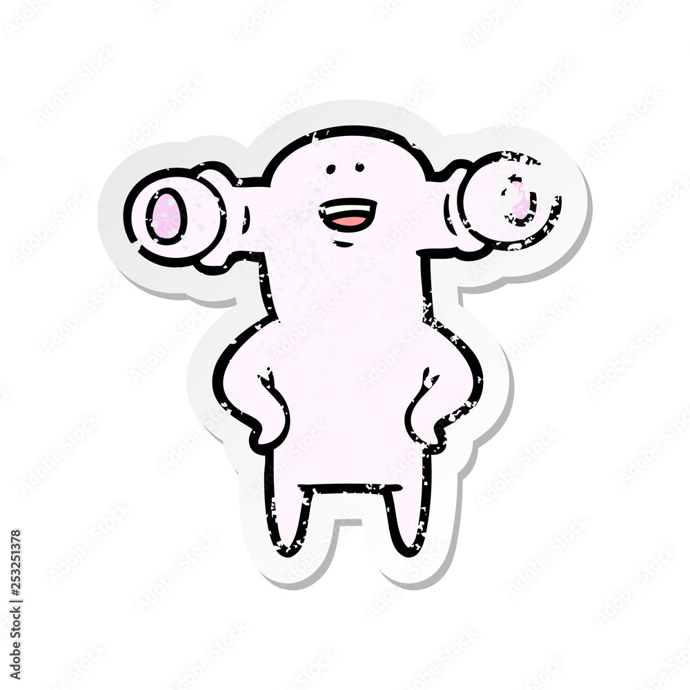 Obraz premium distressed sticker of a friendly cartoon alien
