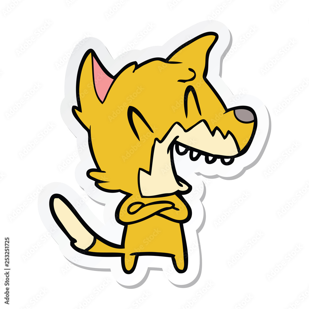 sticker of a laughing fox cartoon sticker of a laughing fox cartoon