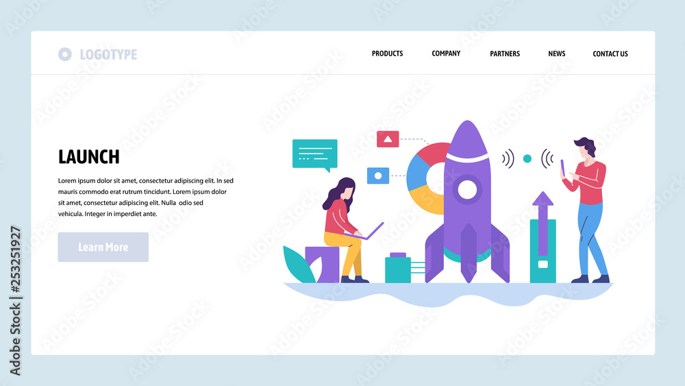 Vector web site design template. Rocket launch. Start new business. Landing page concepts for website and mobile development. Modern flat illustration.