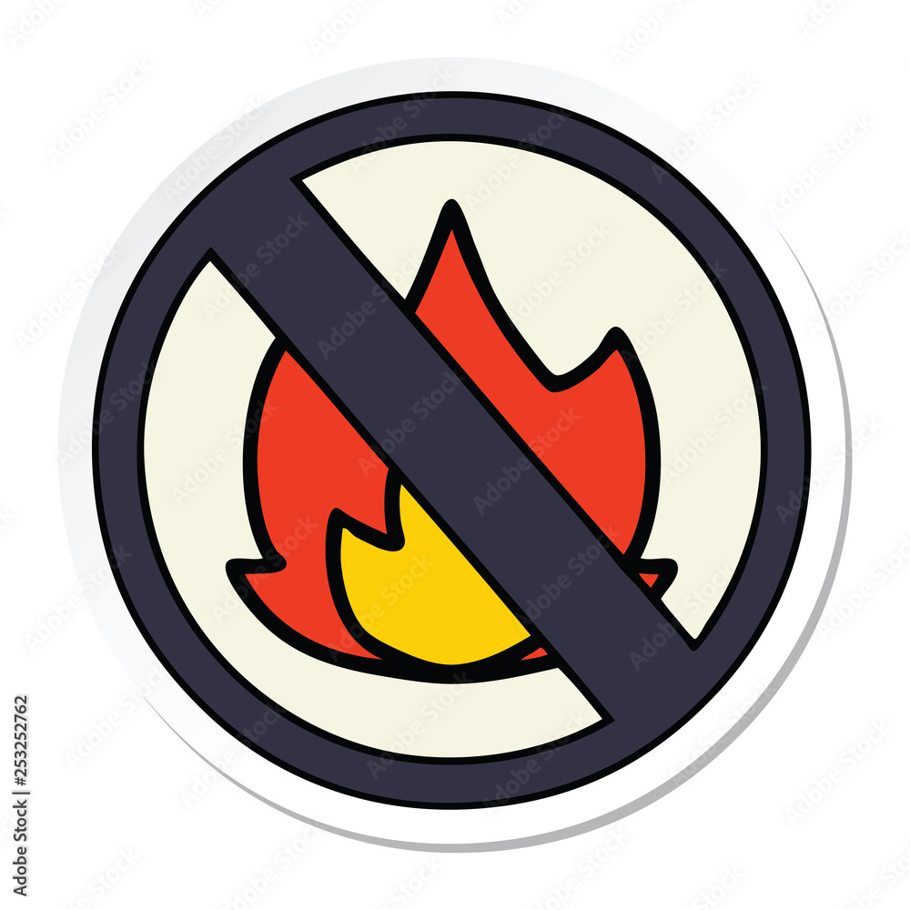 sticker of a cute cartoon no fire sign sticker of a cute cartoon no fire sign