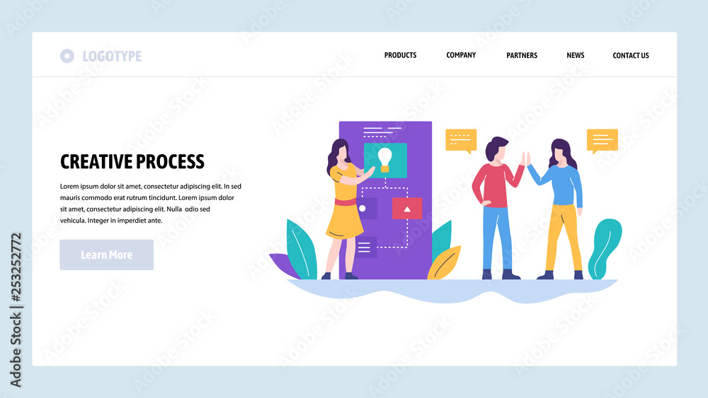 Vector web site design template. Creative idea and business team success. Teamwork. Landing page concepts for website and mobile development. Modern flat illustration.