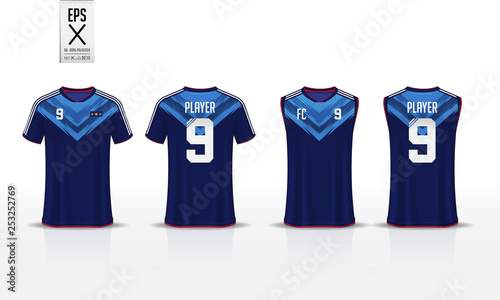 T-shirt sport template design for soccer jersey, football kit and tank top for basketball jersey. Sport uniform in front and back view. Sport shirt mock up for sport club. Vector Illustration.