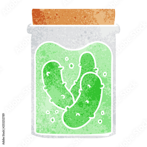 retro cartoon doodle jar of pickled gherkins