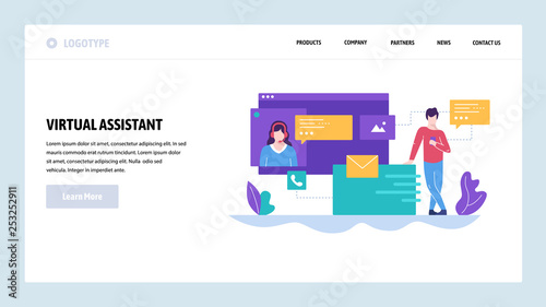 Vector web site design template. Online customer support, personal AI virtual assistant, internet IVR chat bot. Landing page concepts for website and mobile development. Modern flat illustration.