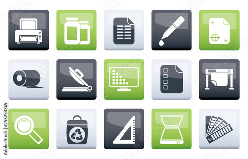 Commercial print icons over color background - vector icon set