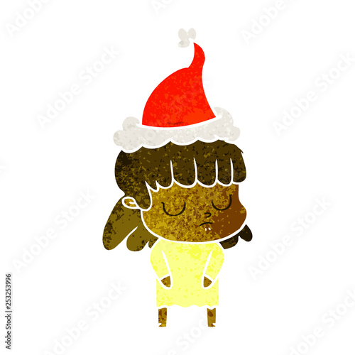retro cartoon of a indifferent woman wearing santa hat