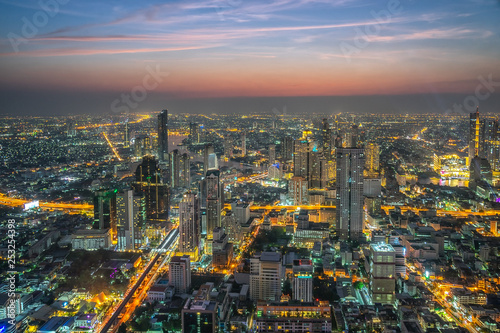Bangkok city. Cityscape of Bangkok modern office buildings at night, Thailand.